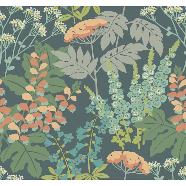 A-Street Prints Brie Teal Forest Flowers Wallpaper