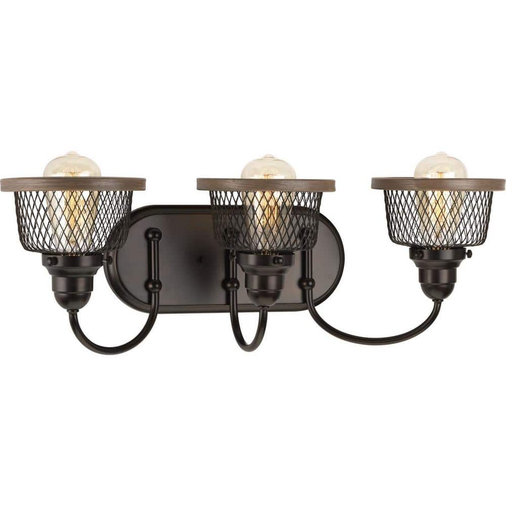 Antique Bronze Faux Wood Trim Bathroom Vanity Light