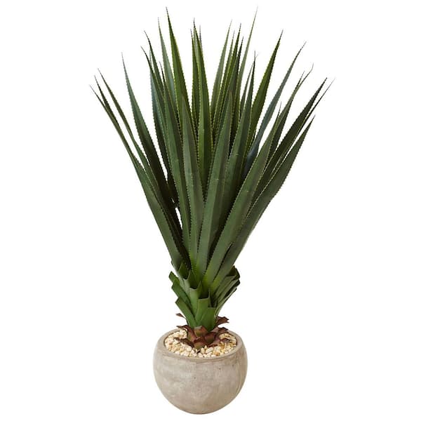 Nearly Natural Indoor/Outdoor Spiked Agave Artificial Plant in Sand Colored Bowl