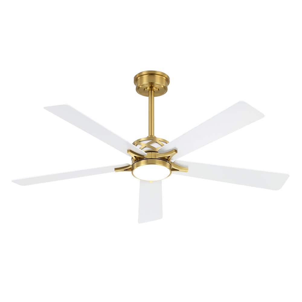 52 in. Smart Indoor 5-Blades White and Gold DC Motor Ceiling Fan with Light and Remote price history on PriceWatchPro