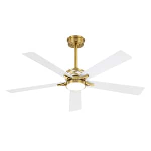 52 in. Smart Indoor 5-Blades White and Gold DC Motor Ceiling Fan with Light and Remote