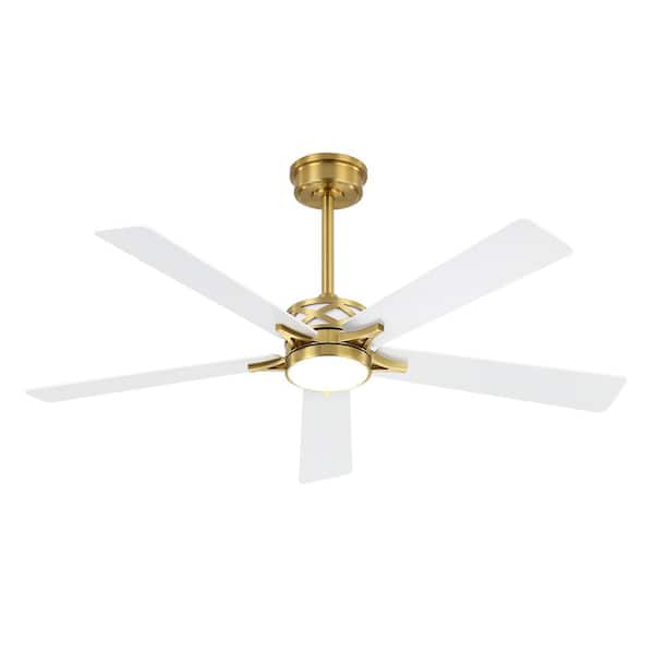 MLiAN 52 in. Smart Indoor 5-Blades White and Gold DC Motor Ceiling Fan with Light and Remote