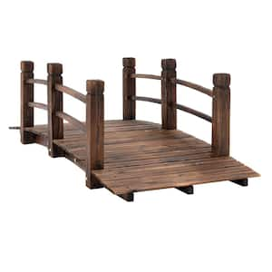 Wood Garden Bridge Arc Walkway with Side Railing for Backyard Garden and Stream Natural Wood 60" x 26.5" x 19" -Brown