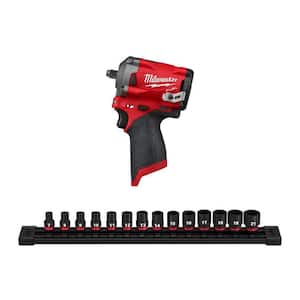 M12 FUEL 12V Lithium-Ion Brushless Cordless Stubby 3/8 in. Impact Wrench W/3/8 in. Drive Metric Impact Socket Set