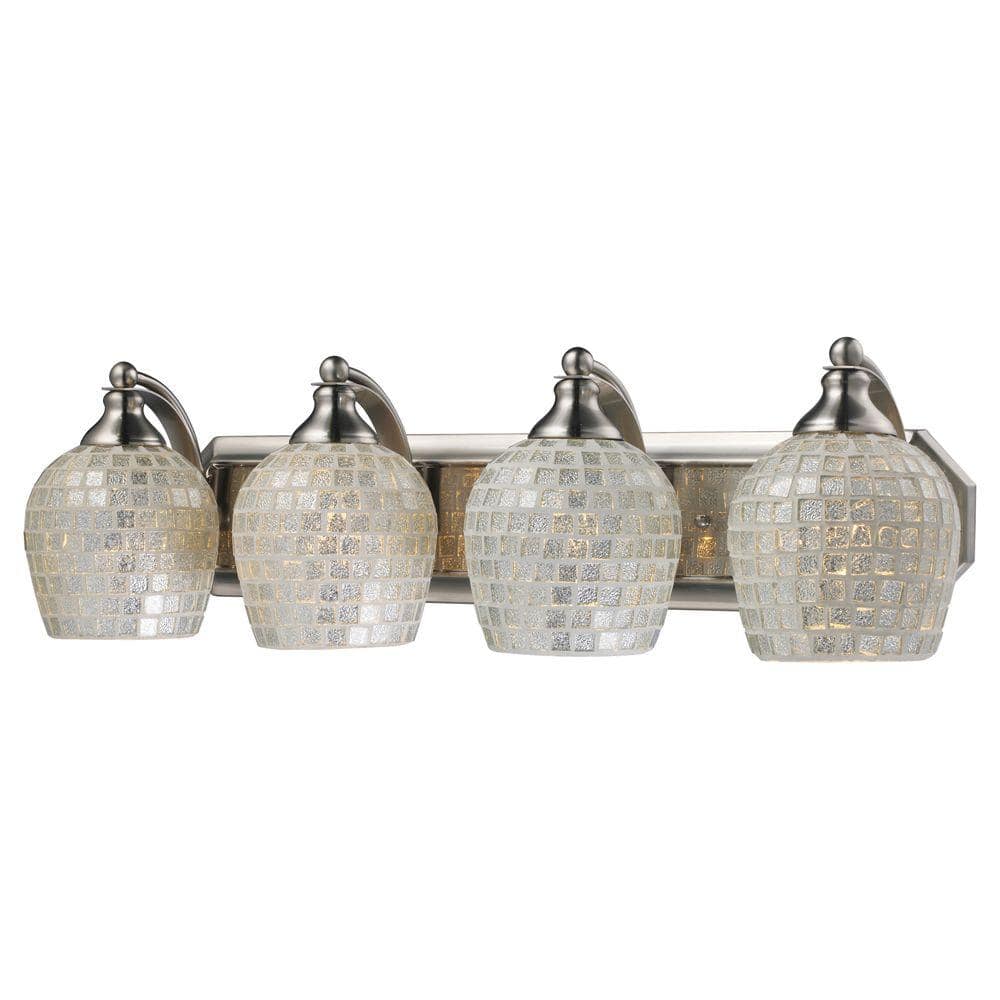 Titan Lighting 4Light Satin Nickel Vanity Light with Silver Mosaic TN