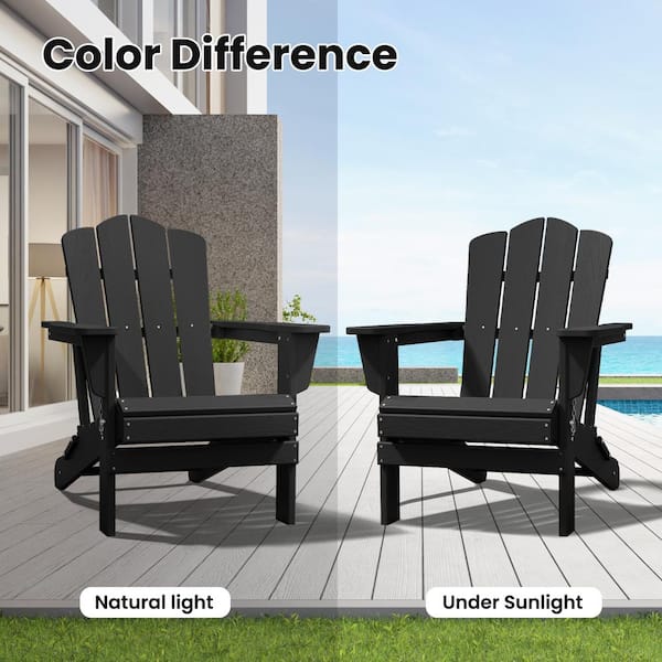 JEAREY HDPE Classic Black Folding Plastic Adirondack Chair (1-Pack