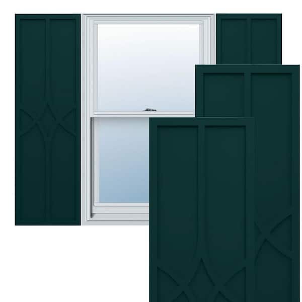 Ekena Millwork True Fit PVC 18 in. W x 73 in. H Raised Panel Vinyl Shutters Pair in Thermal Green