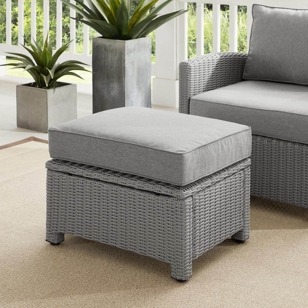 Bradenton Versatile Gray Wicker Outdoor Ottoman with Sunbrella Cushion