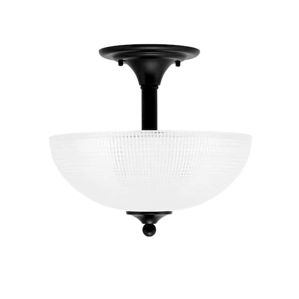 Unbranded Bristol 13 in. 2-Light Matte Black Transitional Semi-Flush Mount with 13 in. Clear Ribbed Glass Shade, No Bulbs Inclued