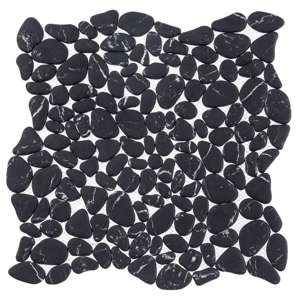 Mellow Zen Black/White 12-1/8 in. x 12-1/8 in. Smooth Stone Look Glass Mosa