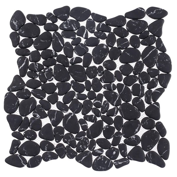 Mellow Zen Black/White 4.5 in. x 8.25 in. Smooth Stone Look Glass Mosaic Wall Tile Sample