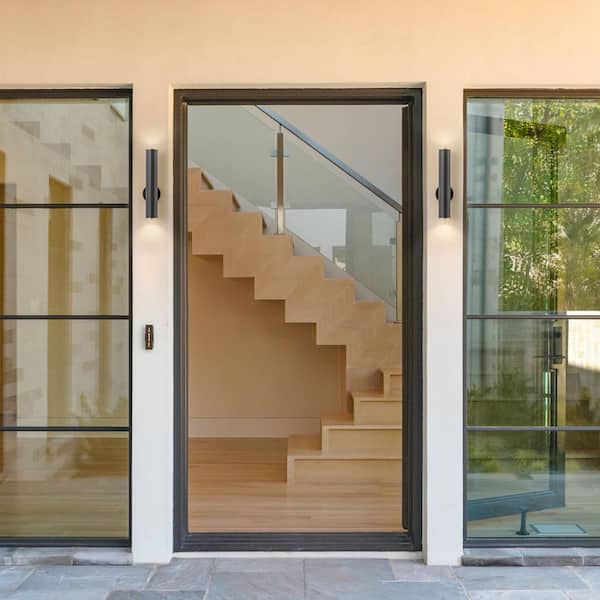 Maroneia 2-Light Modern Black Linear Cylinder Waterproof Integrated LED Outdoor Wall Sconce for Patio