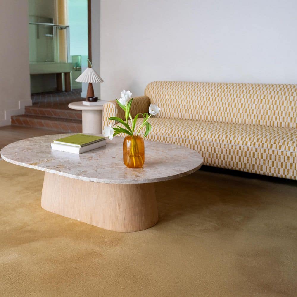 NADAAL STUDIOS Corstan 54 in. Beige Panther Stone Oval Marble