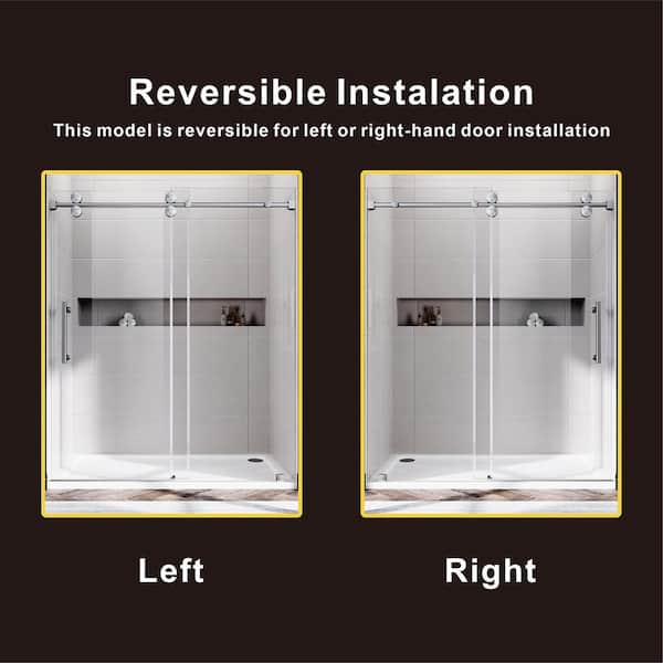 UKS04 46 to 49 in. W x 76 in. H Sliding Frameless Shower Door in Brushed Nickel, Enduro Shield 3/8 in. SGCC Clear Glass