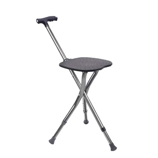 Black 29.8 in. to 32.7 in. Adjustable Walking Cane with Seat, Cane Seat with LED, Cane Chair, Walking Stick for Seniors