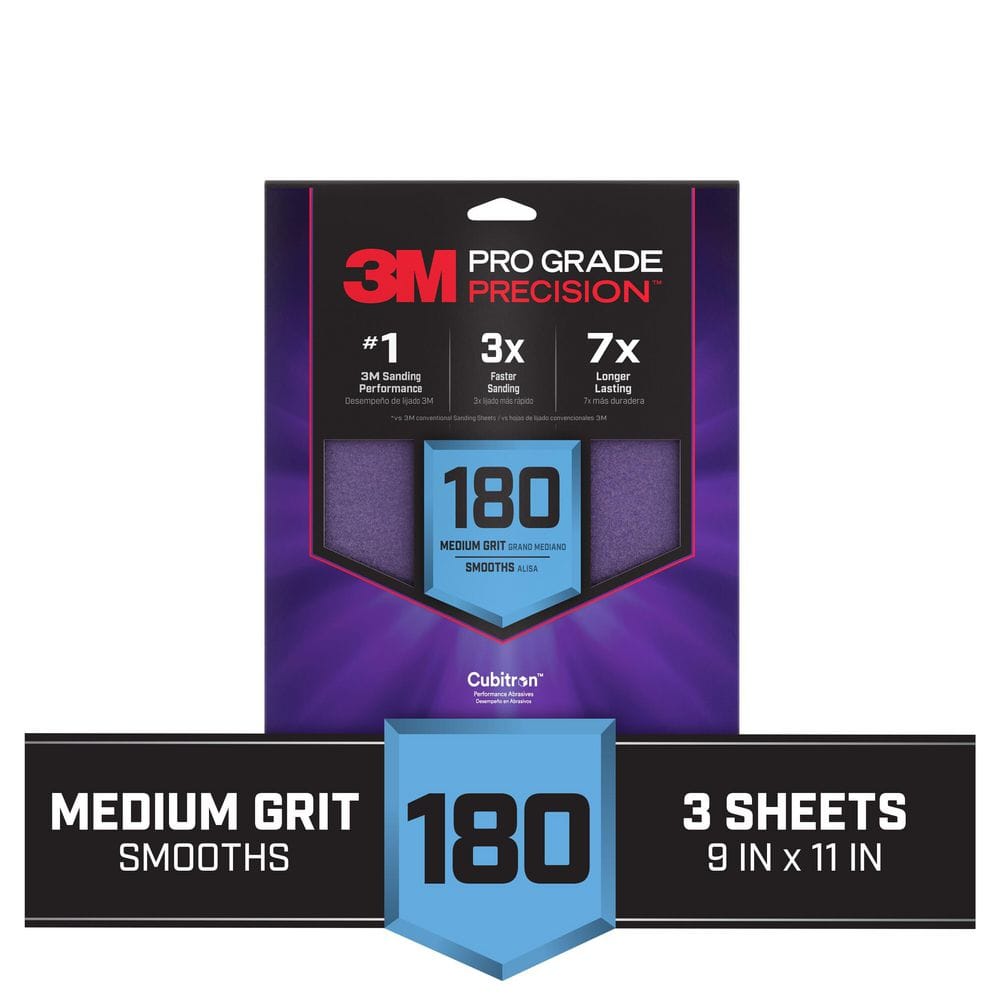 Pro Grade Precision 9 in. x 11 in. 180 Grit Faster Sanding Sheet With No-Sl