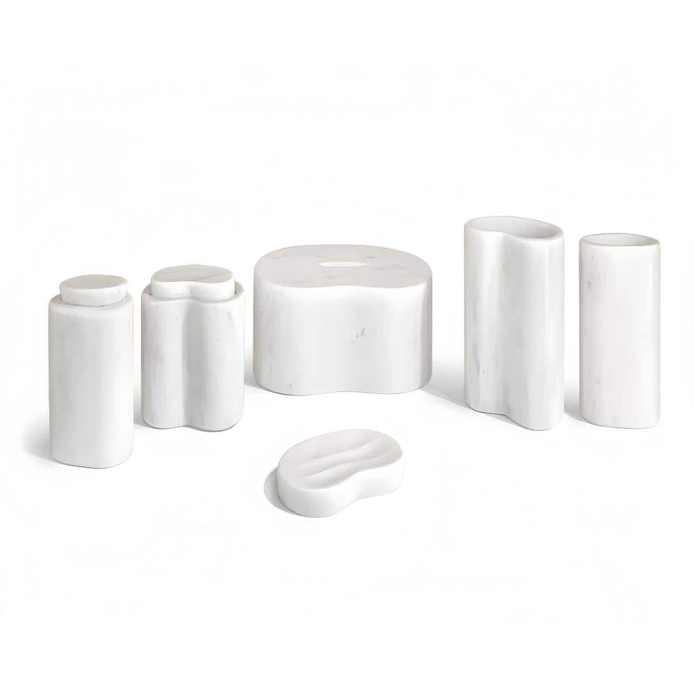 6-Piece Bath Accessory Set with Tissue Box, Soap Dish and Containers in White Natural Marble price history on PriceWatchPro