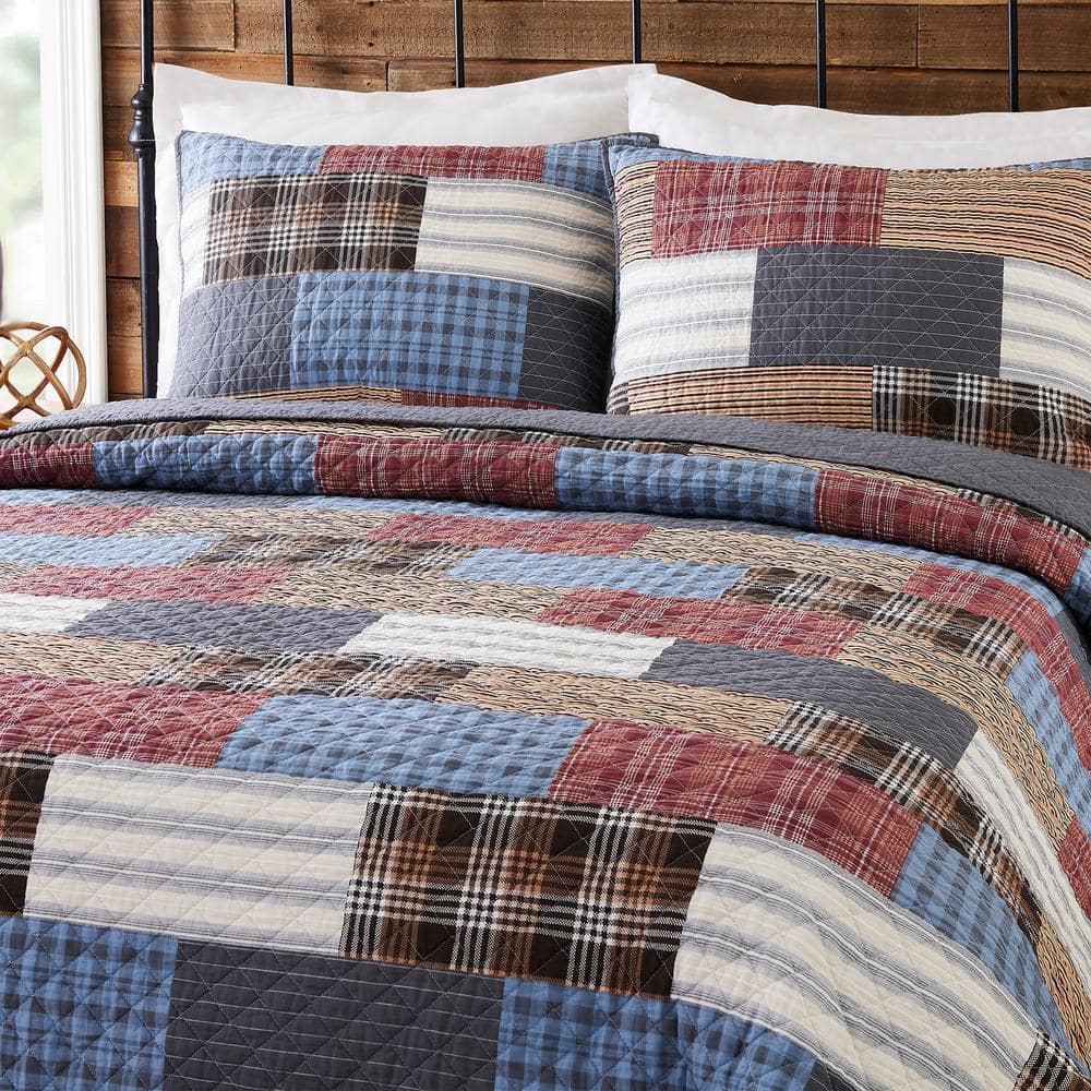 MODERN HEIRLOOM Cabin 3-Piece Multi-Colored Patchwork Plaid Cotton Full/Queen Quilt Set