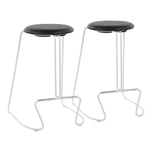 Finn 26 in. White Counter Stool with Black Faux Leather Upholstery (Set of 2)