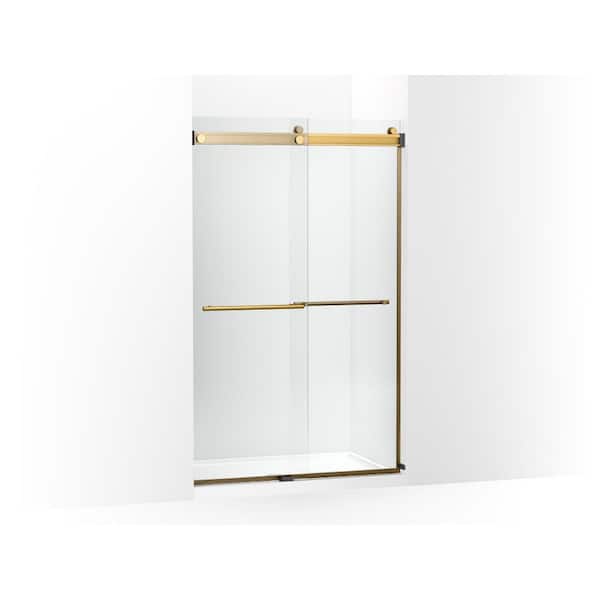 KOHLER Levity Plus 45-48 in. W x 78 in. H Sliding Frameless Shower Door in Vibrant Brushed Moderne Brass with 5/16 in. Glass
