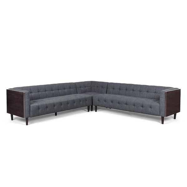 Noble House Rossburg 114 in. Square Arm 3-Piece Gray L-Shaped Polyester Sectional Sofa in Brown