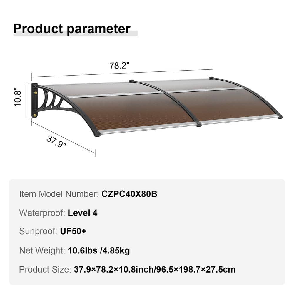 Brown Polycarbonate Retractable Door and Window Awning