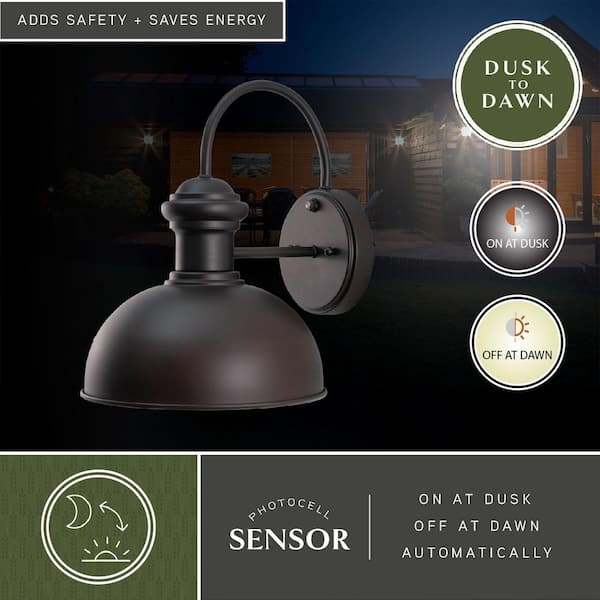 Franklin 1-Light Dusk to Dawn Bronze Farmhouse Barn Dome Outdoor Wall Lantern Sconce