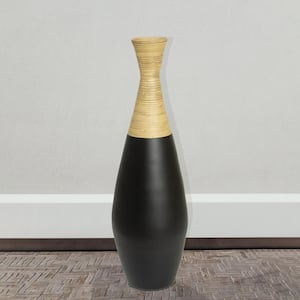 31.5 in. Bamboo Tall Floor Vase - Decorative Home Accent, Handmade Bamboo Vase, Floor Standing Vase, Black