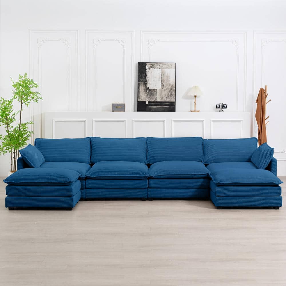 JEAREY 147 in. W 6-Piece Modern Fabric Sectional Sofa with Ottoman