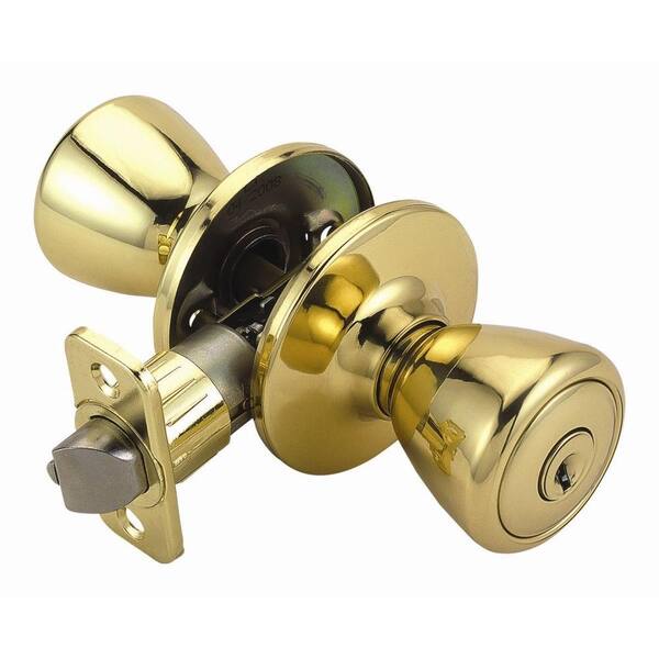 Design House Tulip Polished Brass Keyed Entry Door Knob with Universal 6 Way Latch