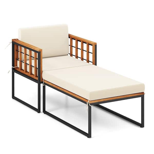 Gymax Acacia Wood Outdoor Lounge Chair Chaise Heavy Duty 1200 lbs Weight Capacity