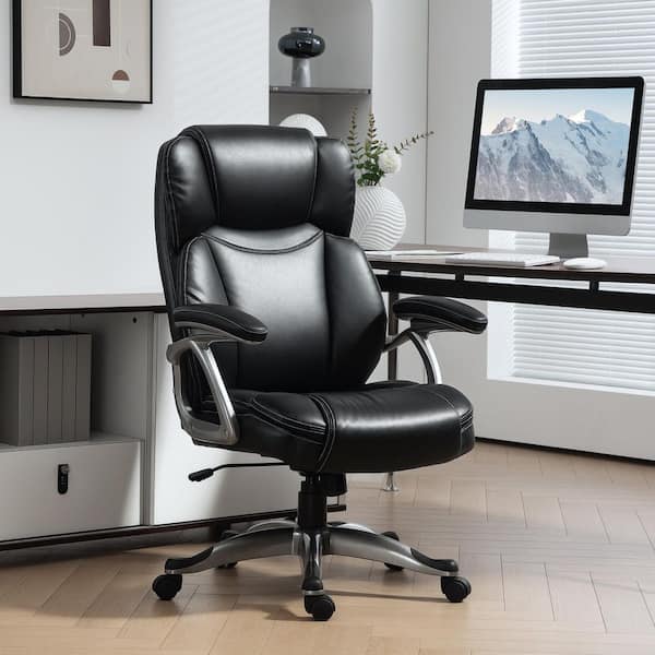 Faux Leather, Lumbar Support, Tilt and Adjustable Height Executive Office Chair in Black