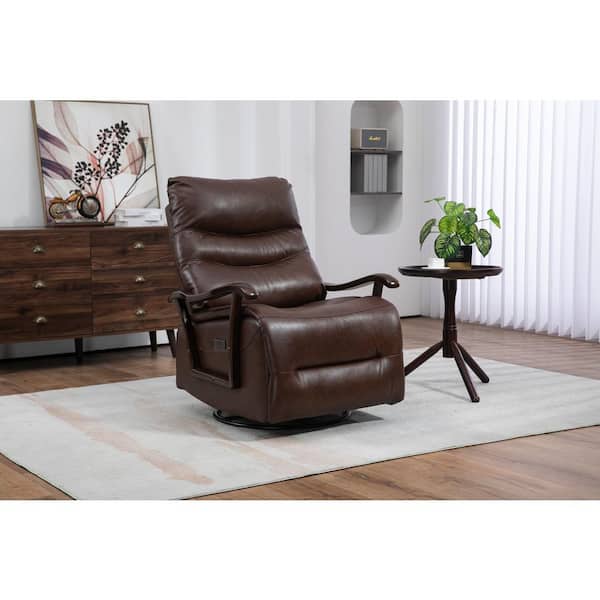 Brown Faux Leather Recliners Swivel Rocker Recliner Power Glider Chair Recliner