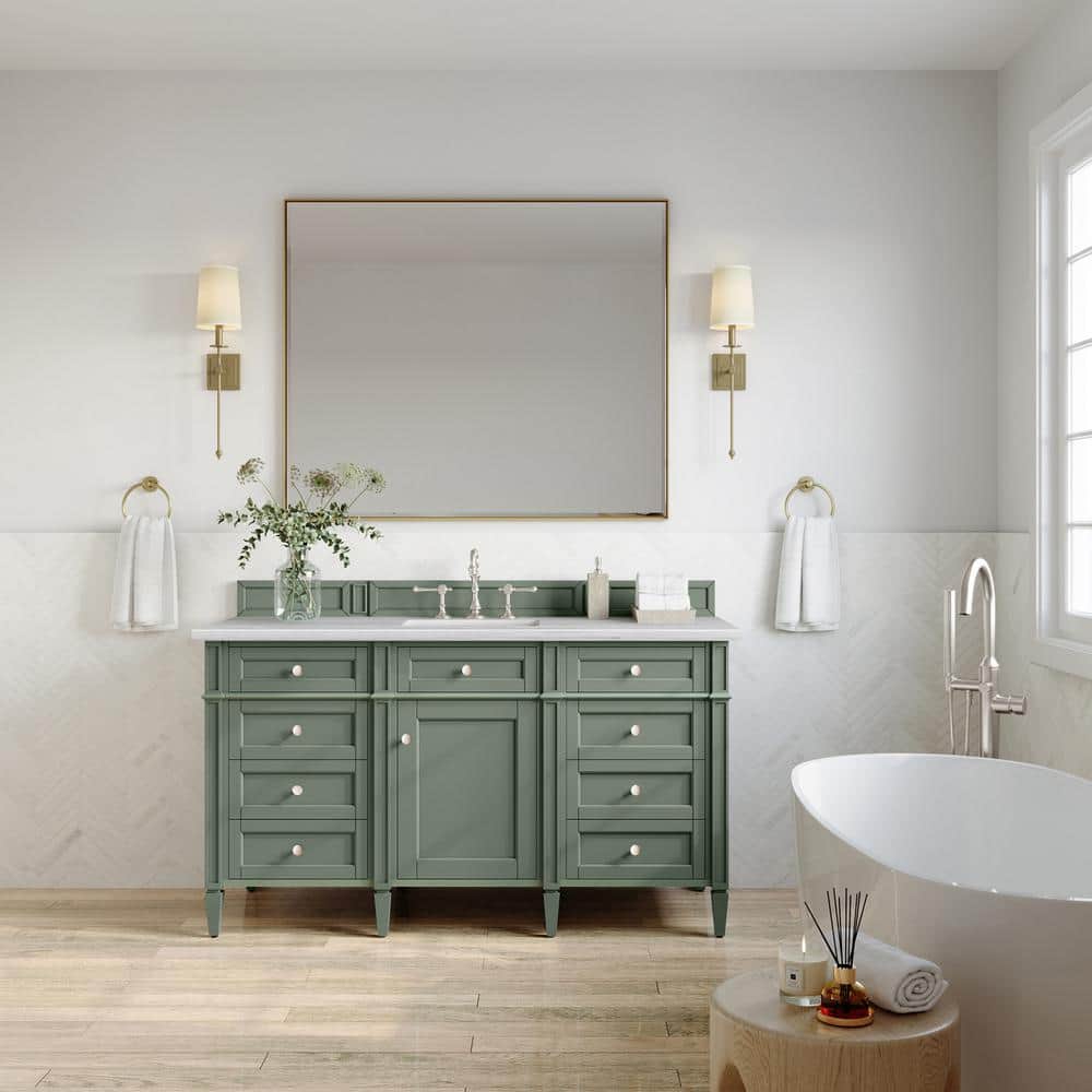 Brittany 60.0 in. W x 23.5 in. D x 33.8 in. H Bathroom Vanity in Smokey Celadon with Arctic Fall Solid Surface Top price history on PriceWatchPro