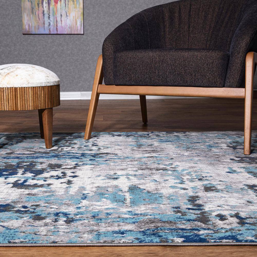 Blue and Gray Abstract Synthetic 5' x 7' Area Rug