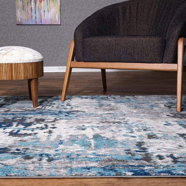 World Rug Gallery Distressed Modern Abstract Area Rug - Blue 5' x 7