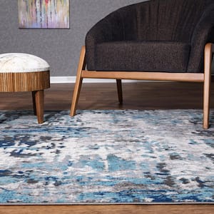 Blue 5 ft. x 7 ft. Distressed Modern Abstract Area Rug