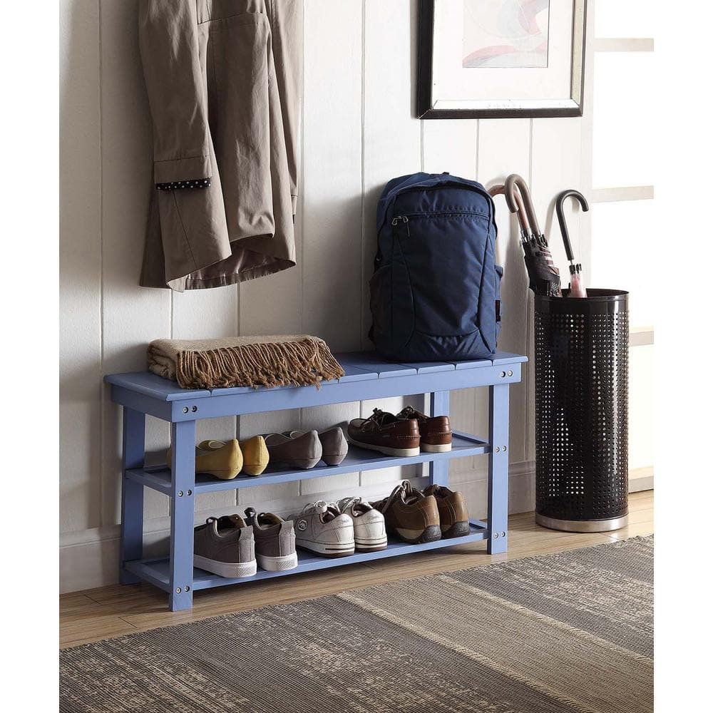 Contemporary Blue Oxford Mudroom Bench with Storage Shelves
