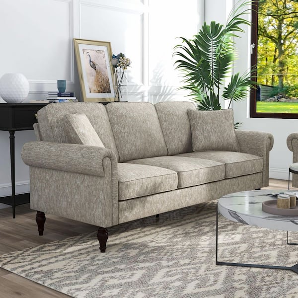 Michaud 79.75 in. W Rolled Arms Chenille Straight Sofa in Brown