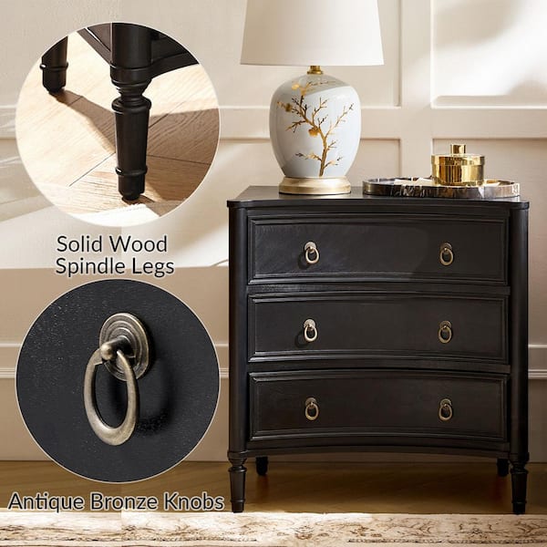 JAYDEN CREATION Ken Black 3-Drawer 26 in. W Curved Silhouette