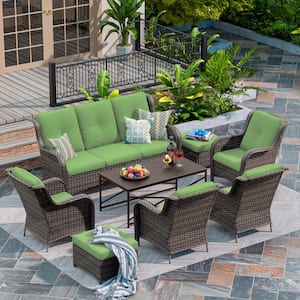 8-Piece Patio Conversation Sofa Set Furniture Sectional Seating Set with Green Cushion and Coffee Table