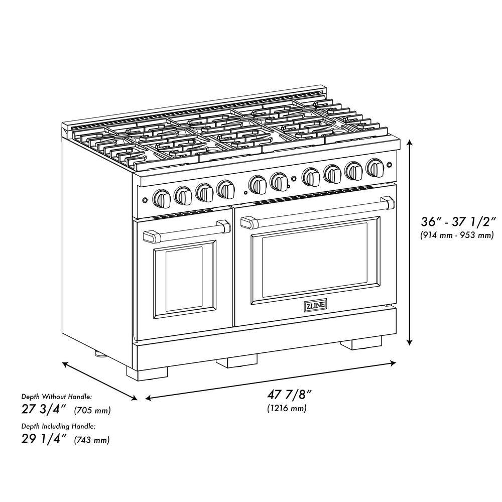 48" Black Stainless Steel Dual Fuel Convection Range with 8 Burners