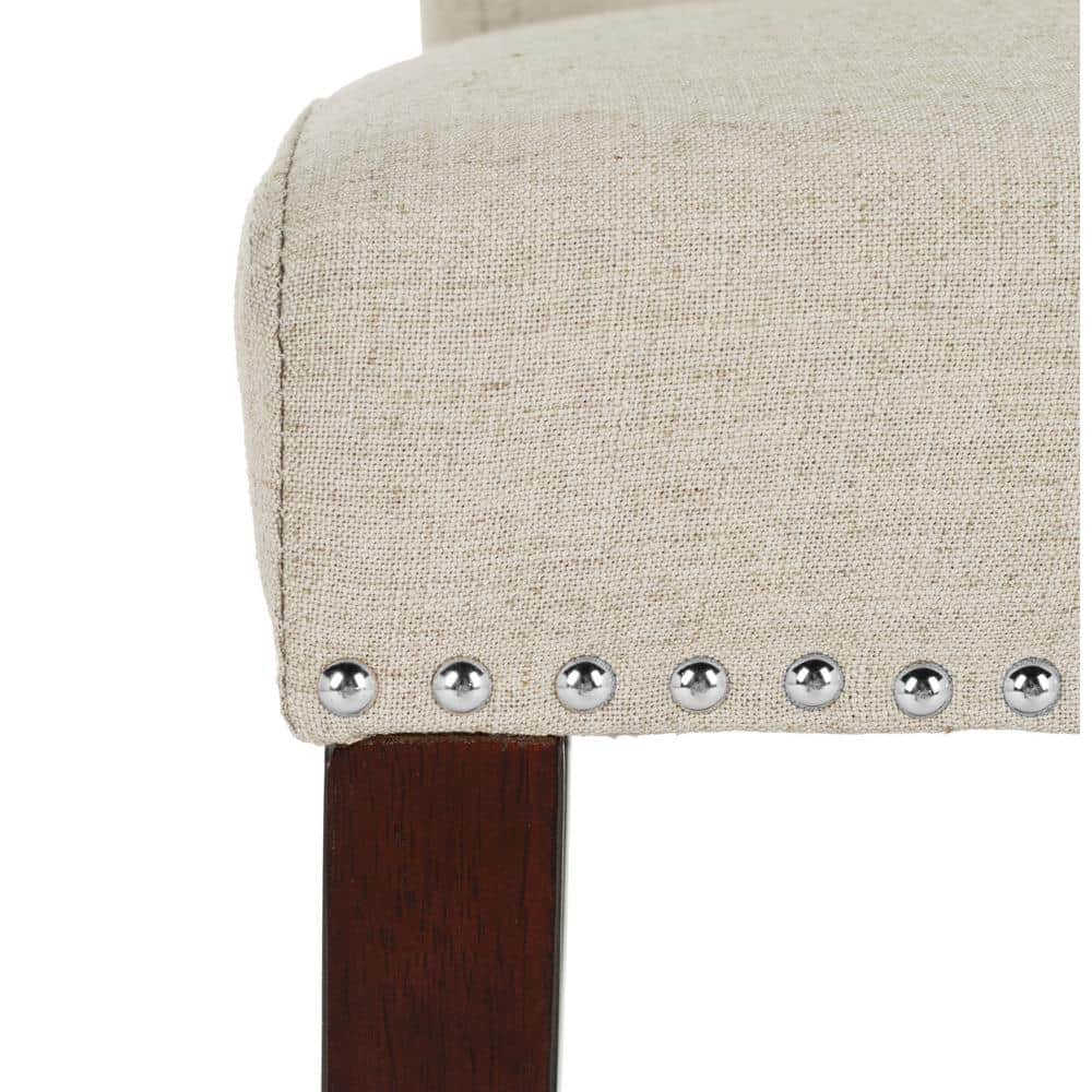 Transitional Light Grey Linen and Wood Counter Stools, Set of 2
