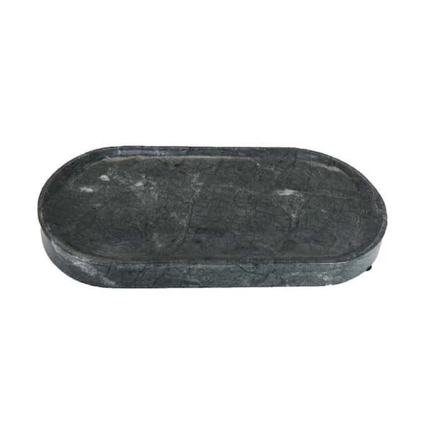 Green Oval Marble Unique Veining Pattern Decorative Tray