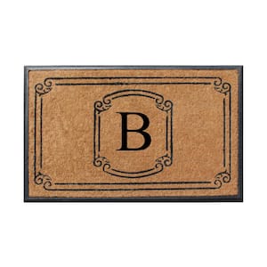 Butters Flocked Natural Rubber & Coir Doormat, 30x48, Picture Frame Monogrammed Door Mat for Front Door Corrigan Studio Letter: B