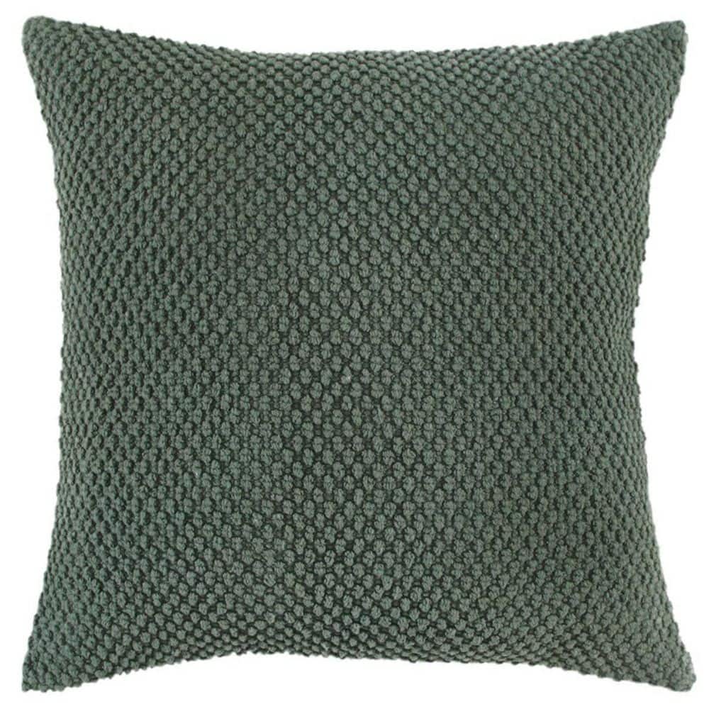 Olive Green Nubby Textured Cotton Square Throw Pillow