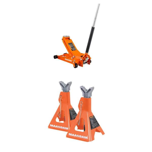 3-Ton Low Profile Quick Lift Floor Jack and 3-Ton Car Jack Stands Combo in Orange