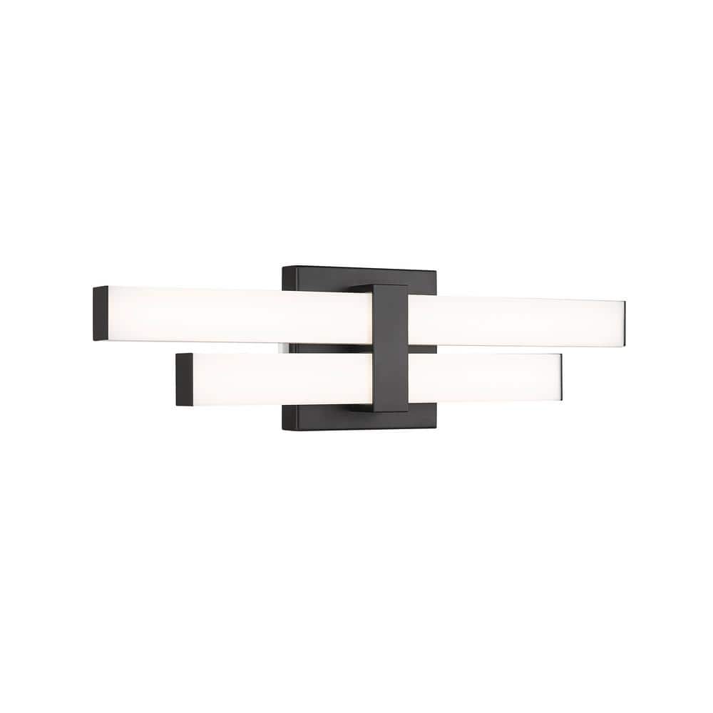 Zane 18 in. 2-Light Matte Black Integrated LED Vanity Light with Frosted Pl