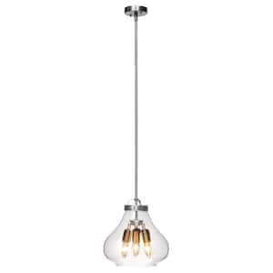 3-Light Brushed Steel Pendant with Clear Glass Shade