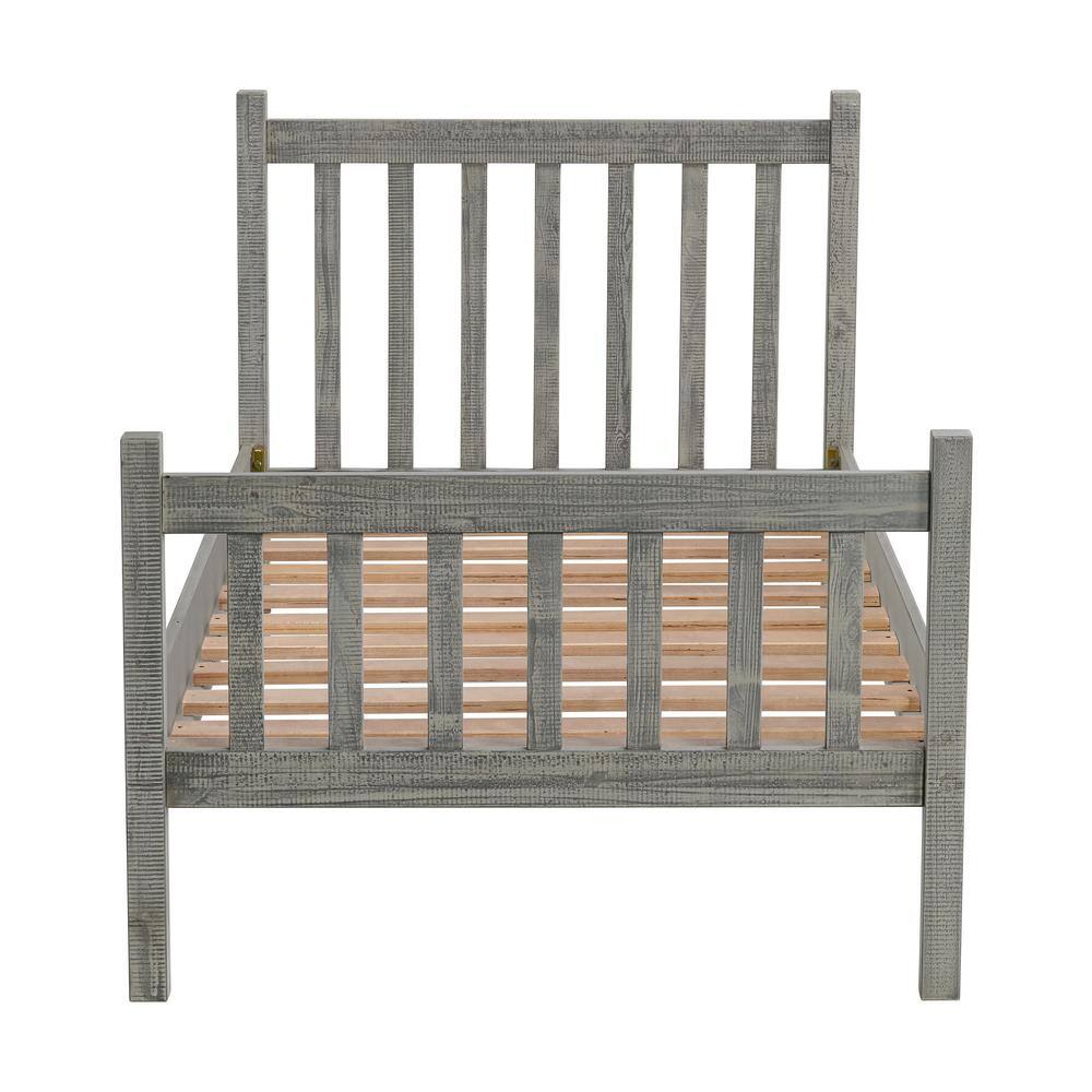 Windsor Driftwood Gray Twin Pine Wood Bed with Slats and Headboard